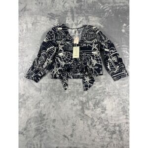 Joie Nautical Print Tie Front Wrap Top Navy White Seashell Anchor XS New